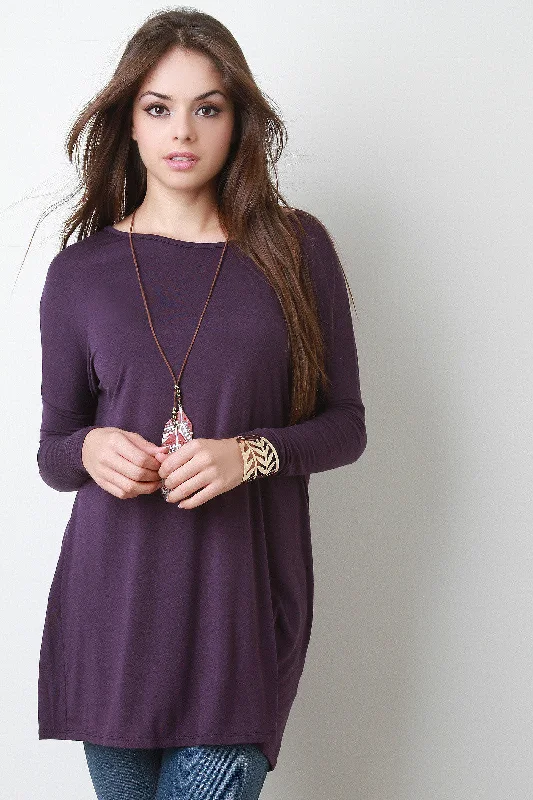Boxy Long Sleeve Mini Dress Comfortable Linen Mini Dress