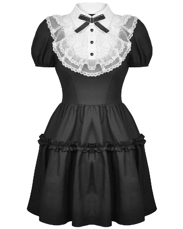 Dark In Love Gothic Lolita Skull Lace Mini Dress - Black & White Fashionable Denim Mini Dress Dark In Love Gothic Lolita Skull Lace Mini Dress - Black & White Fashionable Denim Mini Dress