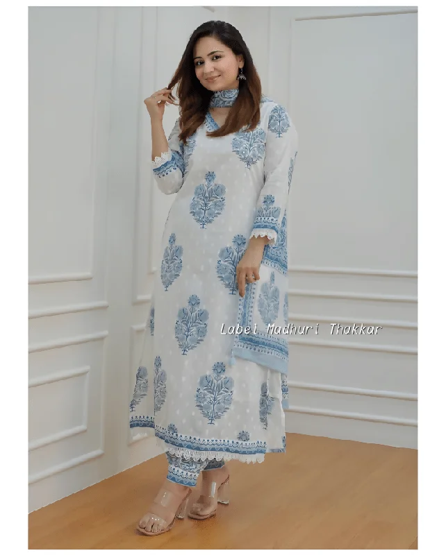 Aastha Fashion Women's Printed Cotton White Blue Kurti With Pant And Dupatta By Srf Jaipur Fashionable Tapered Leg Pants Aastha Fashion Women's Printed Cotton White Blue Kurti With Pant And Dupatta By Srf Jaipur Fashionable Tapered Leg Pants