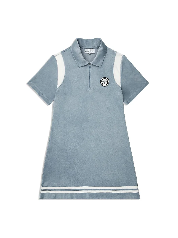 Veneto Velour Polo Mini Dress- Celestial Blue Cozy Knitted Mini Dress
