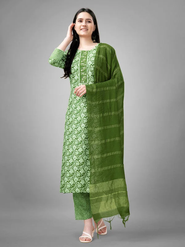 NOZ2TOZ Women Embroidered Rayon Kurta Pant Dupatta Set - Green Cozy Maternity Pants