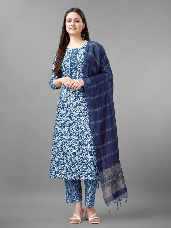 NOZ2TOZ Women Embroidered Rayon Kurta Pant Dupatta Set - Light Blue Relaxed Linen Pants NOZ2TOZ Women Embroidered Rayon Kurta Pant Dupatta Set - Light Blue Relaxed Linen Pants
