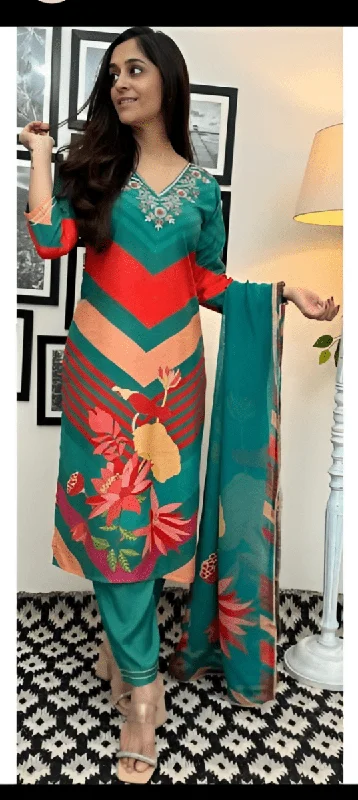 Aastha Fashion Women's Printed Muslin Teal Green Kurti With Pant And Dupatta By Srf Jaipur Trendy Palazzo Pants Aastha Fashion Women's Printed Muslin Teal Green Kurti With Pant And Dupatta By Srf Jaipur Trendy Palazzo Pants