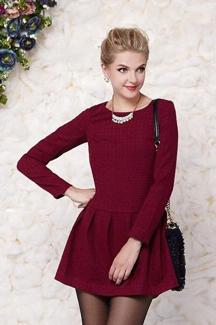 Plaid A-Line Mini Dress Cozy Cowl Neck Mini Dress