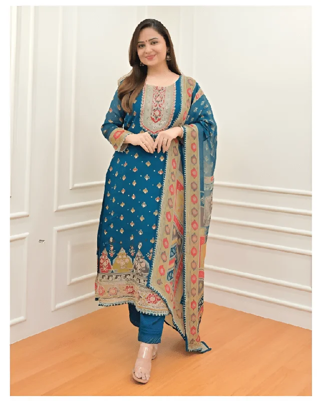 Aastha Fashion Women's Printed Muslin Rama Kurti With Pant And Dupatta By Srf Jaipur Elegant High-Waist Pants Aastha Fashion Women's Printed Muslin Rama Kurti With Pant And Dupatta By Srf Jaipur Elegant High-Waist Pants