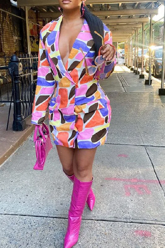 Graphic Print Bright Single Breasted Mini Dress Comfortable Wrap Mini Dress