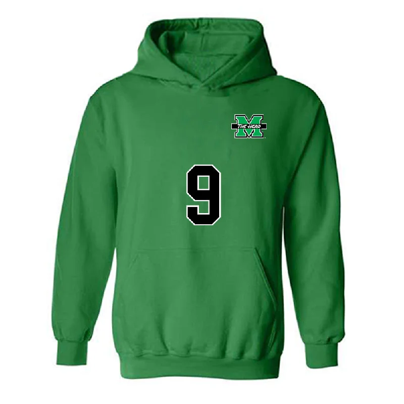 Marshall - NCAA Women's Soccer : Yoshiki Kitadai - Green Replica Shersey Hooded Sweatshirt Hoodie with Applique Textured Unique Marshall - NCAA Women's Soccer : Yoshiki Kitadai - Green Replica Shersey Hooded Sweatshirt Hoodie with Applique Textured Unique