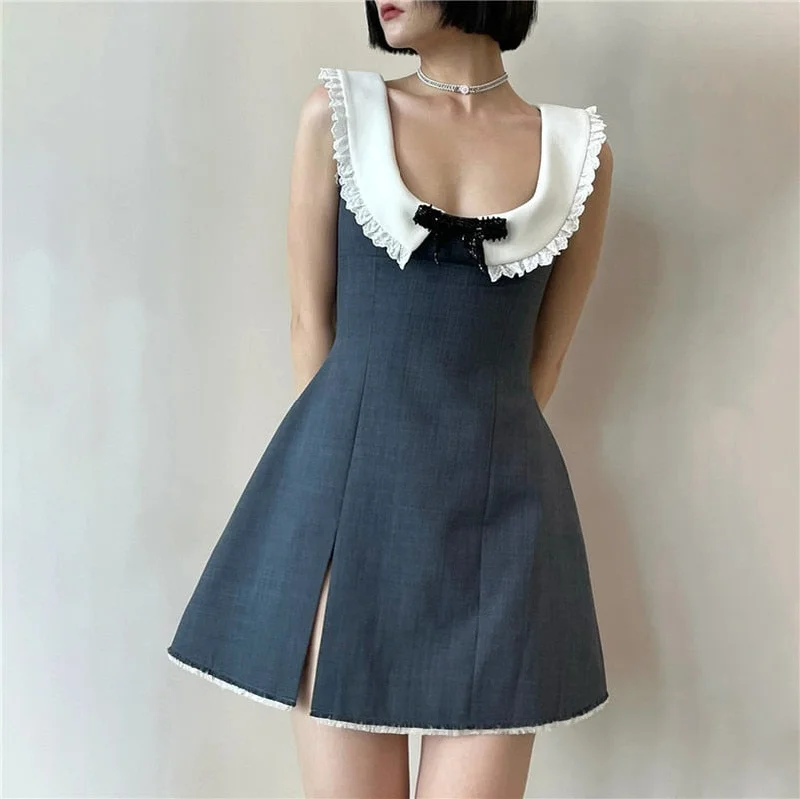 Wjczt Sweet Dress Women College Style Peter Pan Collar A-line Dress Elegant Mini Dress Slim Waist Lace Ruffled Bow Sleeveless Dress Cozy Wraparound Mini Dress Wjczt Sweet Dress Women College Style Peter Pan Collar A-line Dress Elegant Mini Dress Slim Waist Lace Ruffled Bow Sleeveless Dress Cozy Wraparound Mini Dress