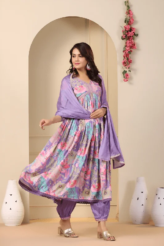 Aastha Fashion Women's Printed Muslin Purple Kurti With Pant And Dupatta By Srf Jaipur Fashionable Work Pants Aastha Fashion Women's Printed Muslin Purple Kurti With Pant And Dupatta By Srf Jaipur Fashionable Work Pants