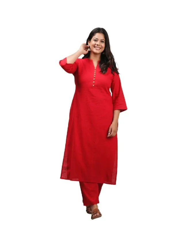 Aramya Red Khadi Cotton Solid Print Straight Kurta Pant Set for Women Stylish Harem Pants Aramya Red Khadi Cotton Solid Print Straight Kurta Pant Set for Women Stylish Harem Pants