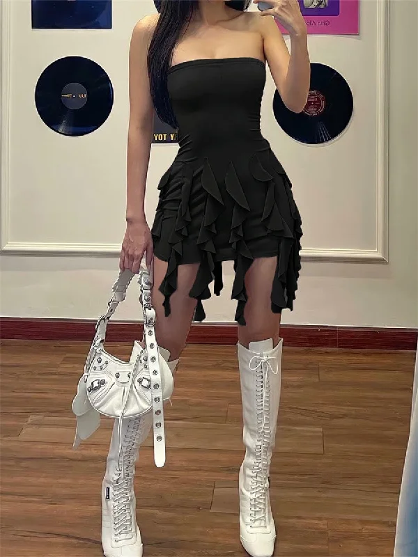 Wjczt Summer Women Fairy Ruffle Tassels Bodycon Dress Women Off-Shoulder Strapless Irregular Mini Dress Streetwear Cozy Ribbed Mini Dress Wjczt Summer Women Fairy Ruffle Tassels Bodycon Dress Women Off-Shoulder Strapless Irregular Mini Dress Streetwear Cozy Ribbed Mini Dress
