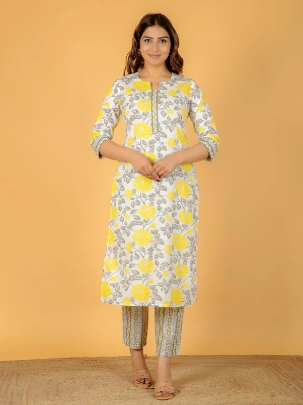 Aramya Yellow Soft Cotton Floral Print Straight Kurta Pant Set for Women Comfortable Maternity Pants Aramya Yellow Soft Cotton Floral Print Straight Kurta Pant Set for Women Comfortable Maternity Pants