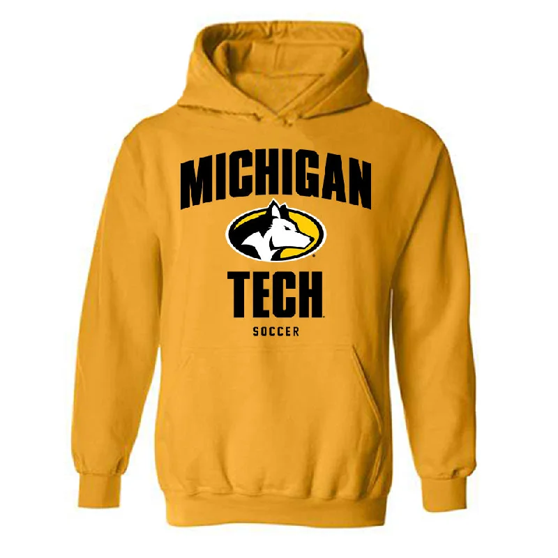 Michigan Tech - NCAA Women's Soccer : Reilly Lovercheck - Classic Shersey Hooded Sweatshirt Hoodie with Mock Neck Collared Structured Michigan Tech - NCAA Women's Soccer : Reilly Lovercheck - Classic Shersey Hooded Sweatshirt Hoodie with Mock Neck Collared Structured