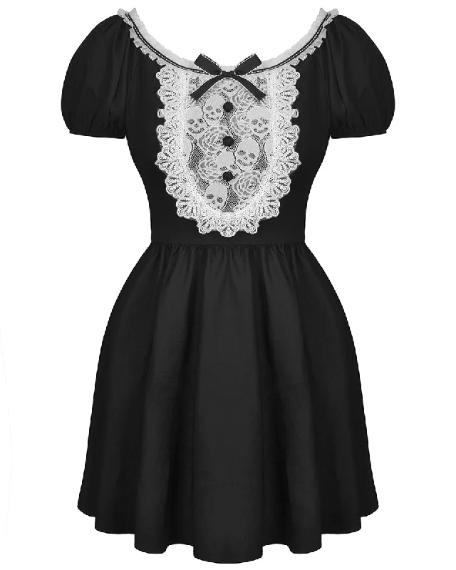 Dark In Love Gothic Punk Skull Lace Mini Dress - Black & White Cozy T-Shirt Mini Dress