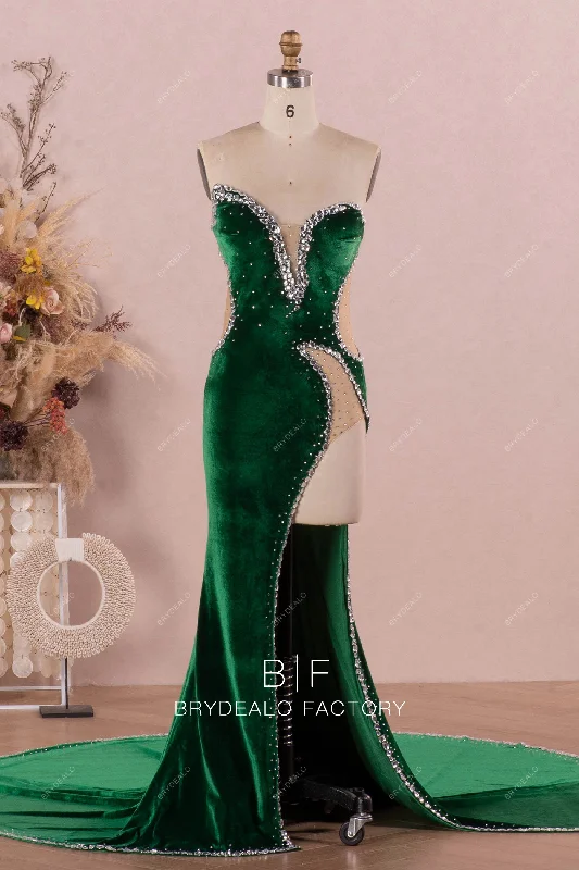 Emerald Asymmetric V-neck Cutout Rhinestone Unique Prom Dress Tunics Vintage classic Emerald Asymmetric V-neck Cutout Rhinestone Unique Prom Dress Tunics Vintage classic