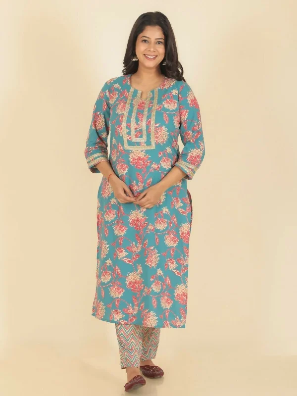 Aramya Green Soft Cotton Floral Print Straight Kurta Pant Set for Women Casual Lounge Pants Aramya Green Soft Cotton Floral Print Straight Kurta Pant Set for Women Casual Lounge Pants