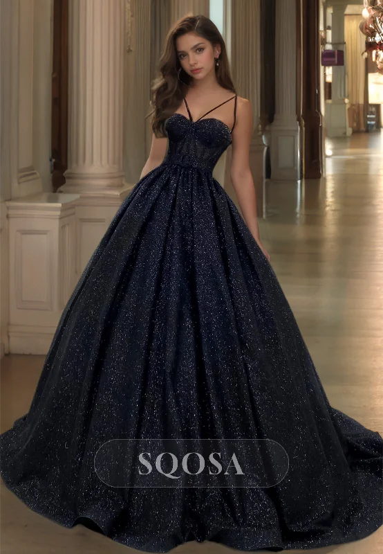 Ornate Spaghetti Straps Sweetheart A-Line Prom Dress Glitter-Knit Beaded Cutout Formal Gowns Ornate Spaghetti Straps Sweetheart A-Line Prom Dress Glitter-Knit Beaded Cutout Formal Gowns