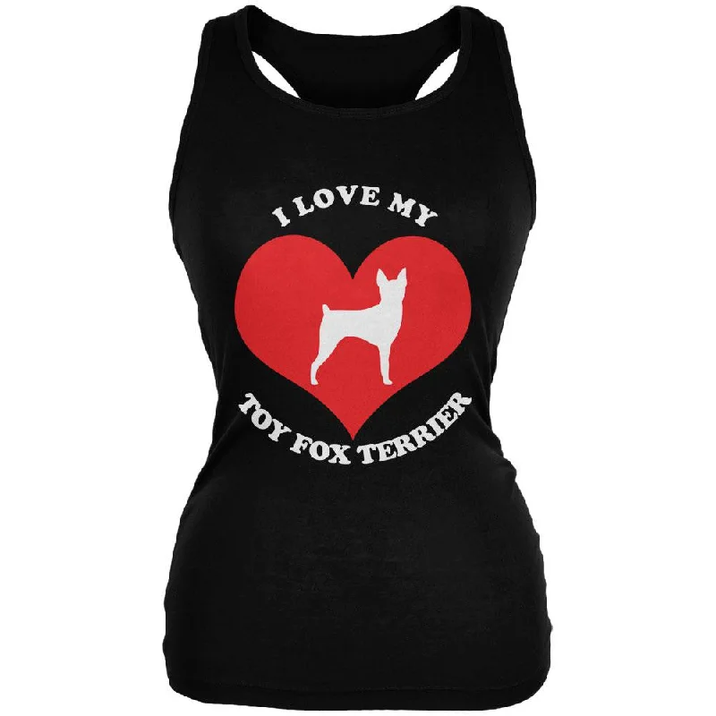 Valentines I Love My Toy Fox Terrier Black Juniors Soft Tank Top long tank top
