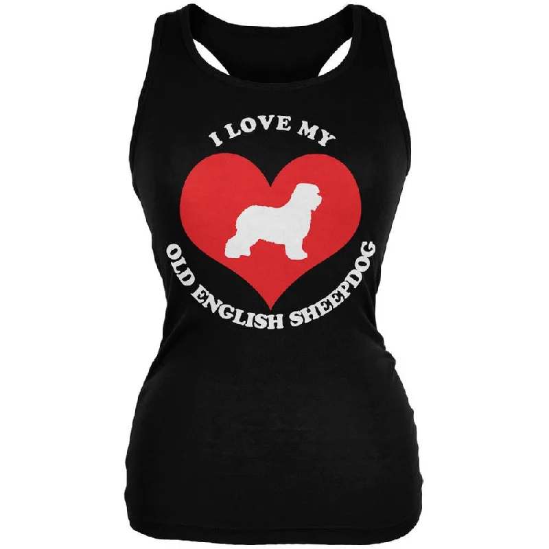 Valentines I Love My Old English Sheepdog Black Juniors Soft Tank Top sage tank top