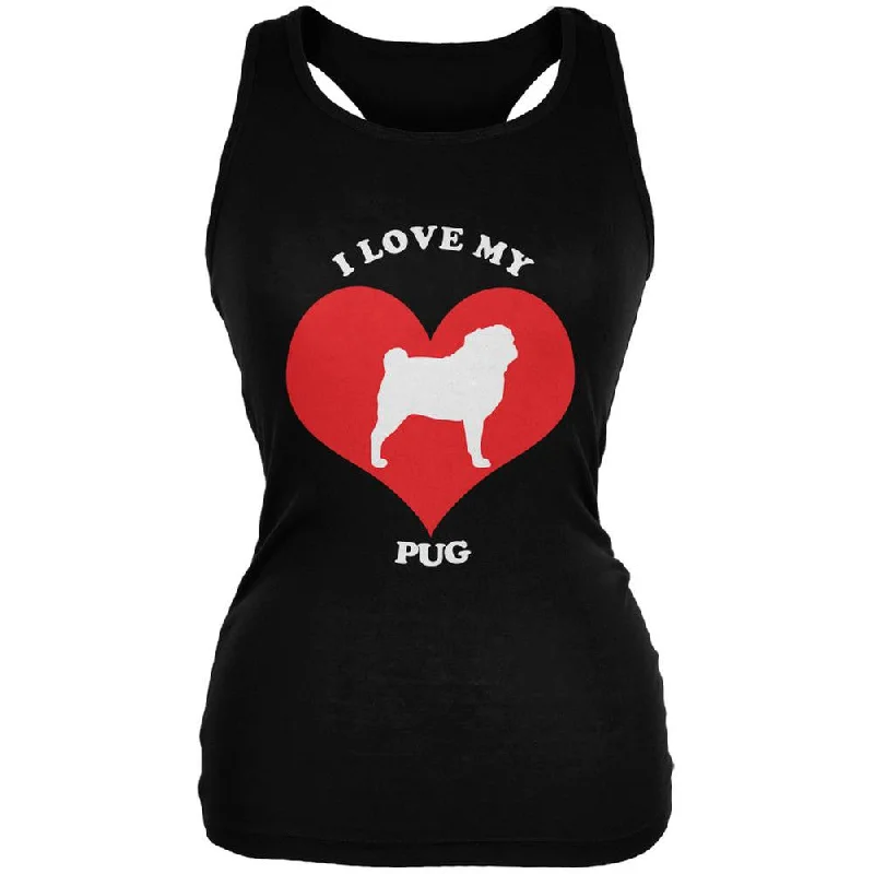 Valentines I Love My Pug Black Juniors Soft Tank Top pastel tank top