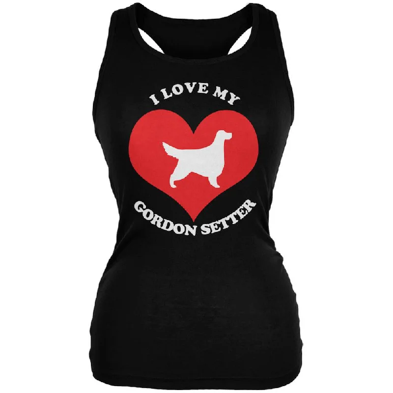 Valentines I Love My Gordon Setter Black Juniors Soft Tank Top summer tank top