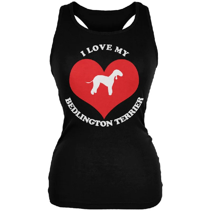 Valentines I Love My Bedlington Terrier Black Juniors Soft Tank Top flirty tank top