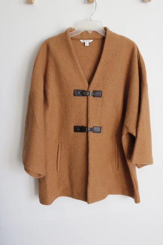 Spanner Brown 100% Wool Cardigan Coat | L Solid Color Striped Floral Print