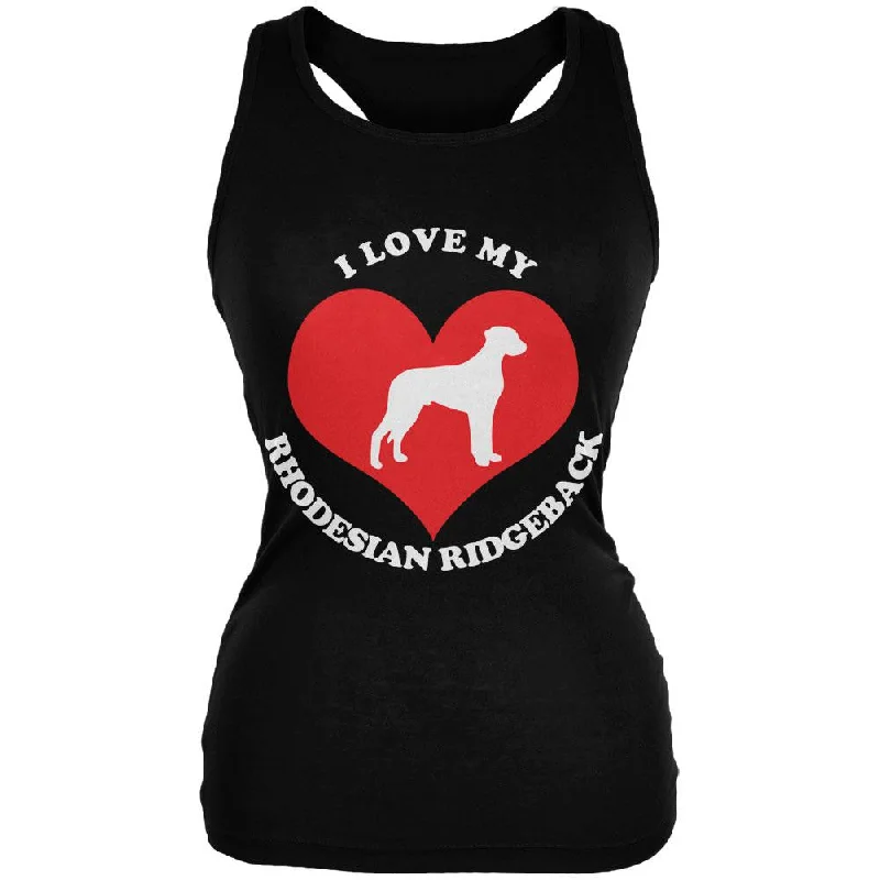 Valentines I Love My Rhodesian Ridgeback Black Juniors Soft Tank Top v-neck tank top