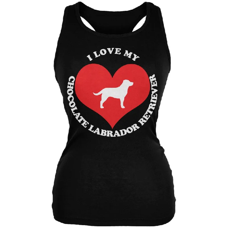 Valentines I Love My Chocolate Lab Black Juniors Soft Tank Top comfortable tank top