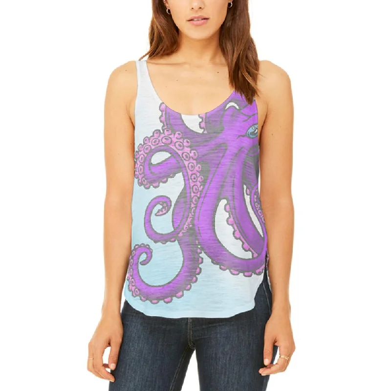 Purple Pink Octopus Juniors Flowy Side Slit Tank Top adorable tank top