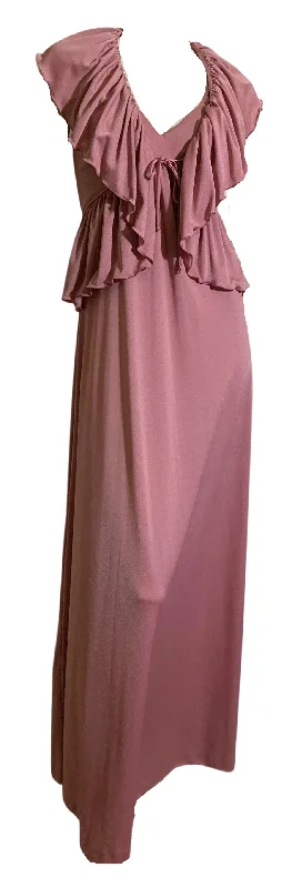 Violet Rose Crepe Nylon Disco Maxi Dress with Ruffled Jacket circa 1970s Hooded Jacket Caped Jacket Shawl Collar Jacket Violet Rose Crepe Nylon Disco Maxi Dress with Ruffled Jacket circa 1970s Hooded Jacket Caped Jacket Shawl Collar Jacket