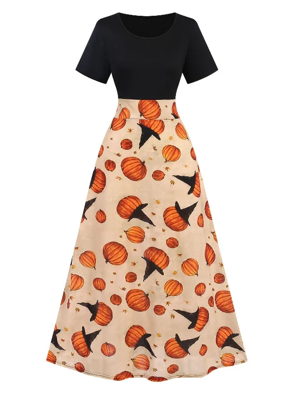Multicolor 1950s Halloween Pumpkin Patchwork Dress