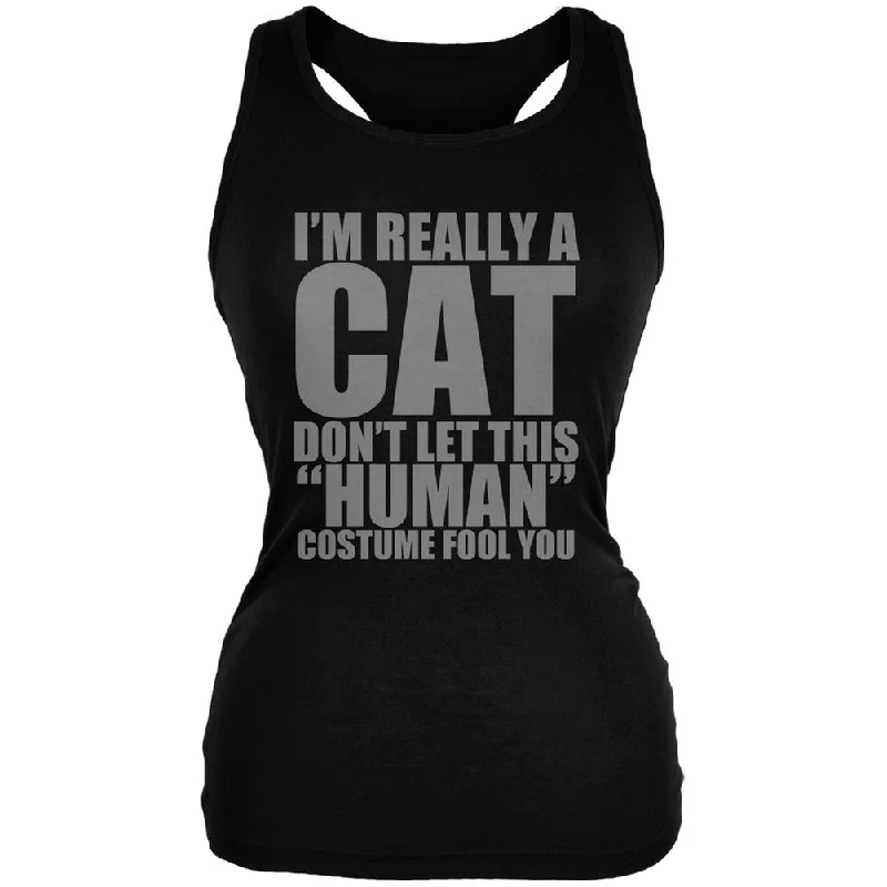 Halloween Human Cat Costume Black Juniors Soft Tank Top lemon yellow tank