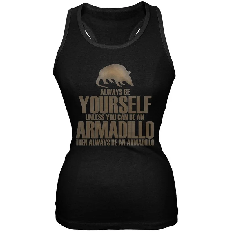 Always Be Yourself Armadillo Black Juniors Soft Tank Top print tank top