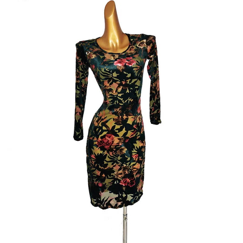 Flared Floral Print Colorful Latin Dress