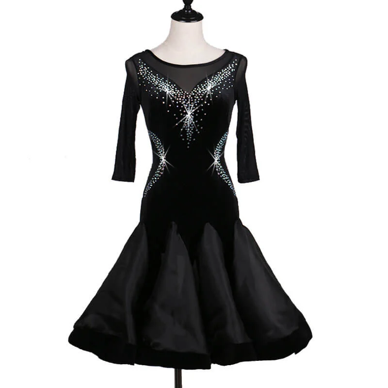 A-Line Knee-Length Latin Dress with Rhinestones