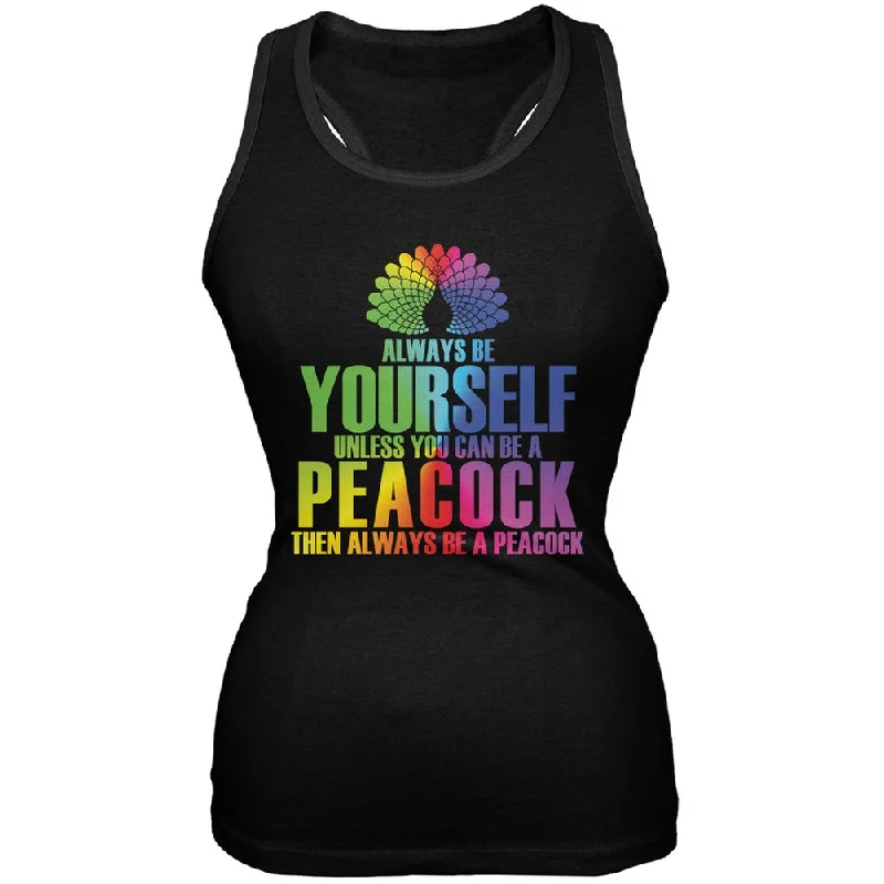 Always Be Yourself Peacock Black Juniors Soft Tank Top layering tank top