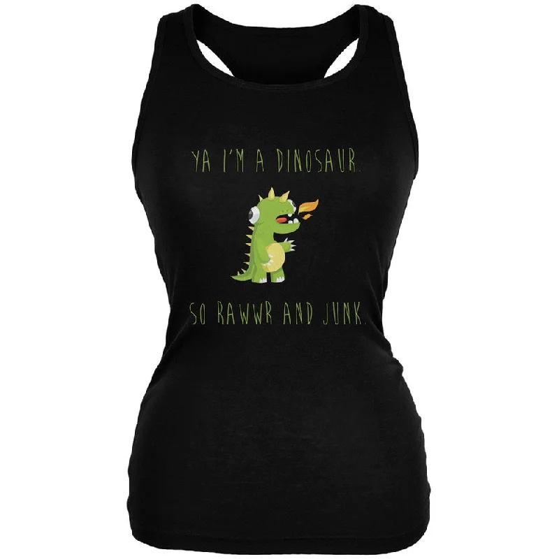 Ya I'm a Dinosaur - Goofy Black Juniors Soft Tank Top crew neck tank