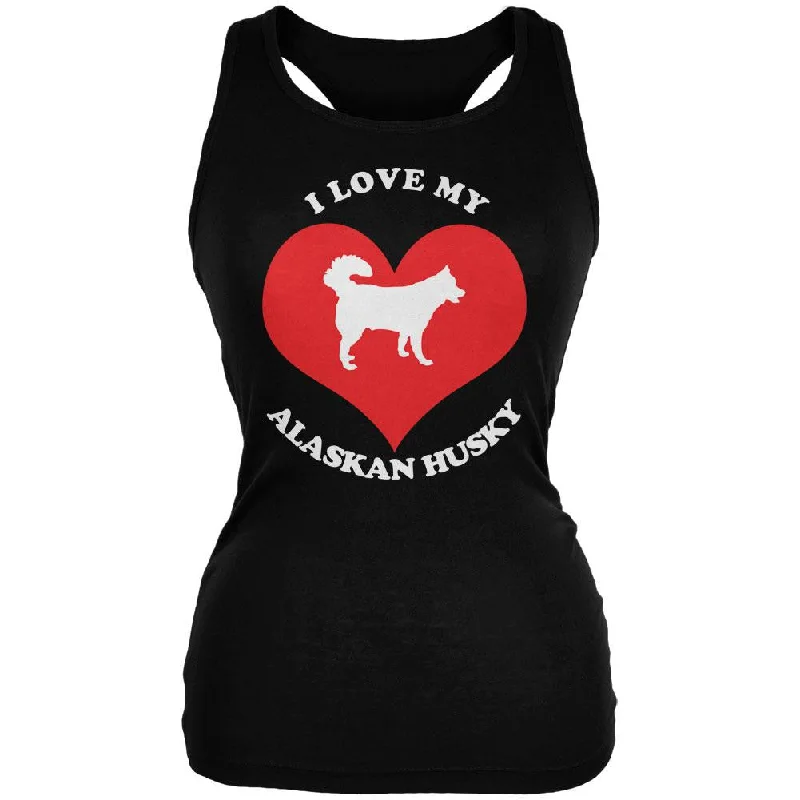Valentines I Love My Alaskan Husky Black Juniors Soft Tank Top black tank top