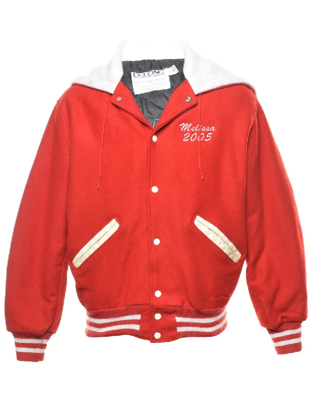 Red & White 2005 Marching Band Varsity Jacket - M Welt Pockets Slit Pockets Flap Pockets Red & White 2005 Marching Band Varsity Jacket - M Welt Pockets Slit Pockets Flap Pockets