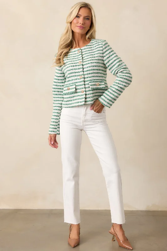 Gallery Opening Green Stripe Tweed Jacket Satin Jacket Silk Jacket Chiffon Jacket