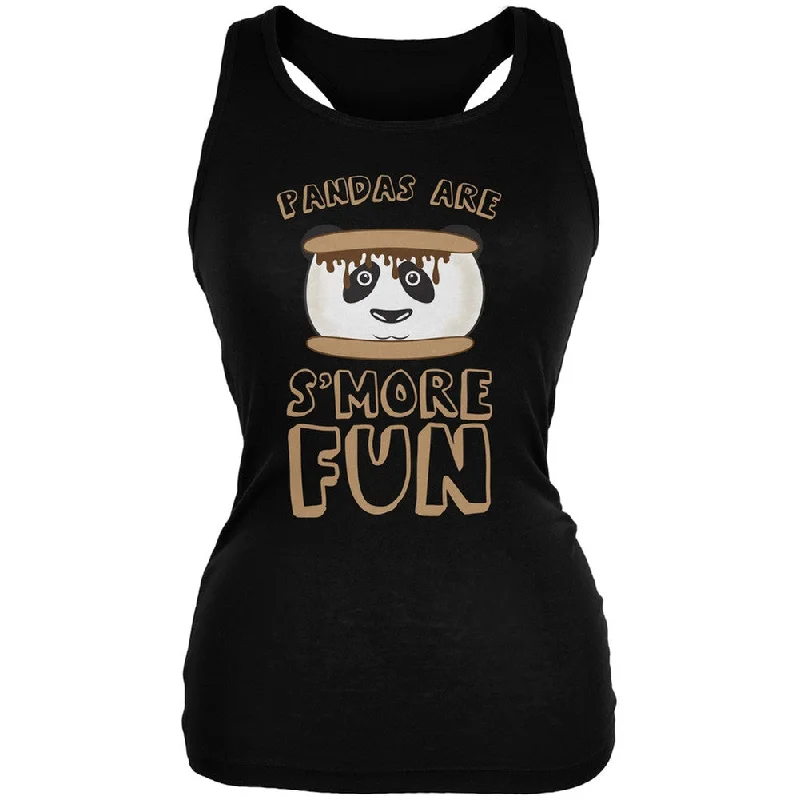 Pandas Are S'More Fun Black Juniors Soft Tank Top grey tank top