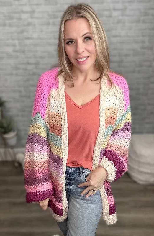 Hand Crocheted Chunky Oversized Striped Cardigan Sweater Nylon Fabric Polyester Fabric Spandex Fabric Hand Crocheted Chunky Oversized Striped Cardigan Sweater Nylon Fabric Polyester Fabric Spandex Fabric