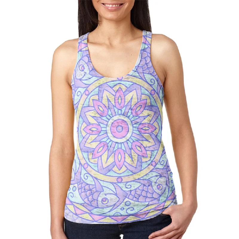 Trippy Fish Mandala Vintage Juniors Burnout Racerback Tank Top cozy tank top