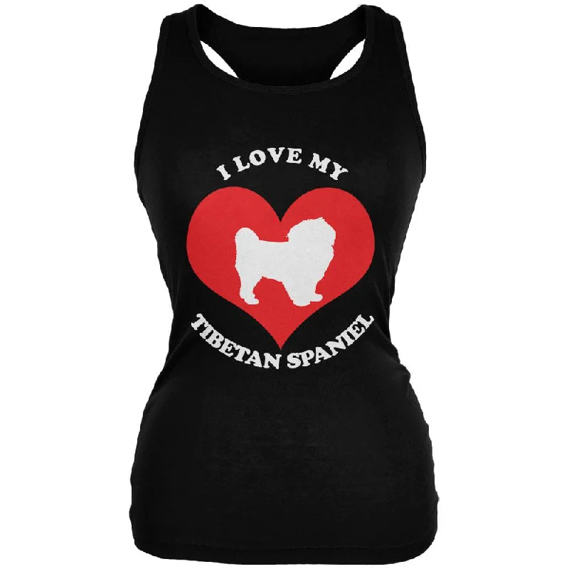 Valentines I Love My Tibetan Spaniel Black Juniors Soft Tank Top high neck tank