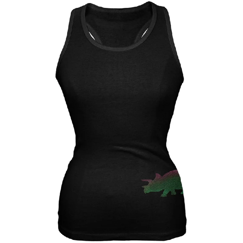 Triceratops Dinosaur Distressed Black Juniors Soft Tank Top comfortable tank top
