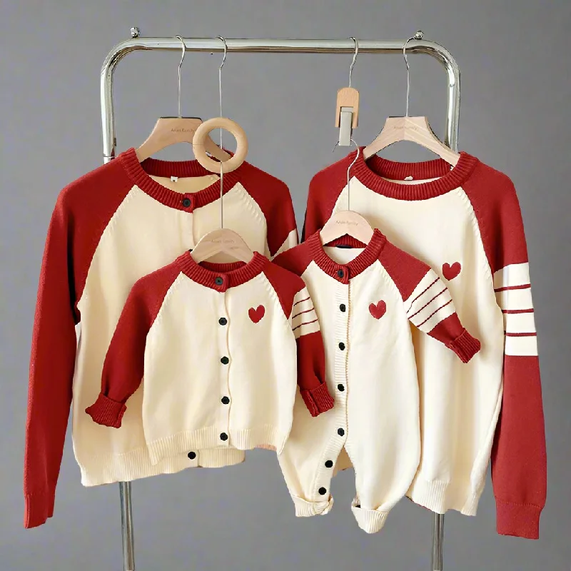 Matching Family Heart Embroidery Cardigans Cream and Red Knit Sweaters for Parents and Kids Denim Fabric Leather Fabric Suede Fabric Matching Family Heart Embroidery Cardigans Cream and Red Knit Sweaters for Parents and Kids Denim Fabric Leather Fabric Suede Fabric