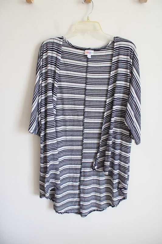 LuLaRoe Navy & White Striped Cardigan | S Stretchy Elastic Breathable