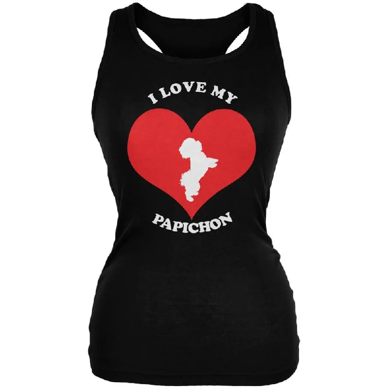 Valentines I Love My Papichon Black Juniors Soft Tank Top turquoise tank top