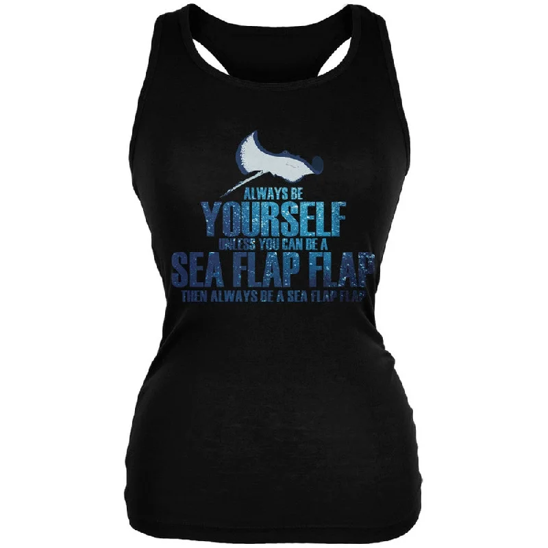 Always Be Yourself Sea Flap Flap Black Juniors Soft Tank Top modal blend tank